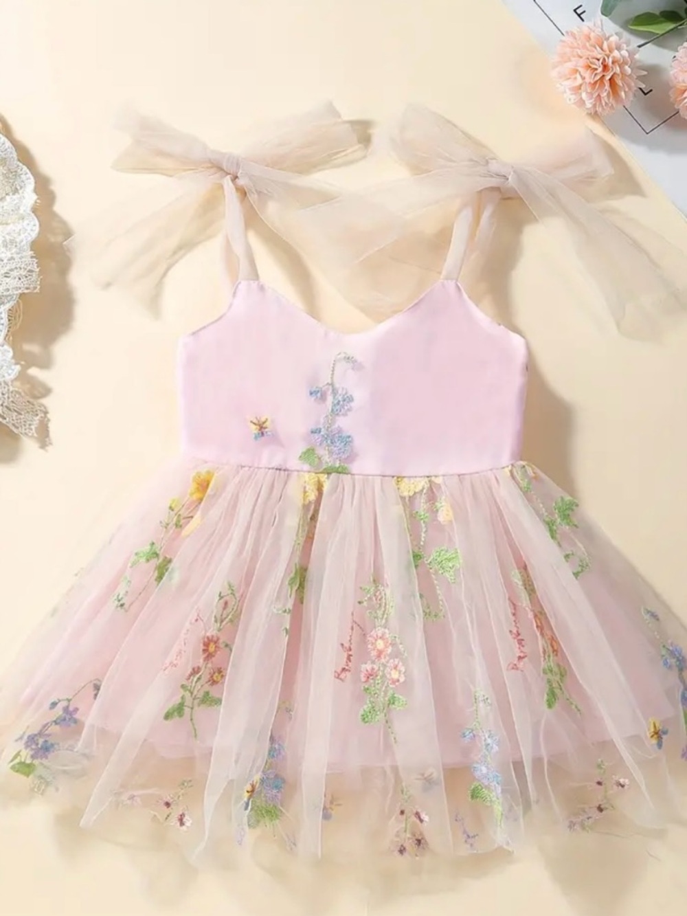 Pink Tulle Floral Embroidered Tutu Dress